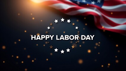 Happy labor day greeting with american flag and stars on dark background