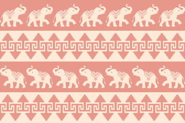 Vector Thai textile pattern with traditional elephant motif in pixel art style, perfect for fabric, wallpaper, or cultural design projects.