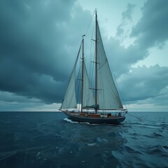 Fototapeta premium Sailing Vessel on Open Water Under a Cloudy Sky