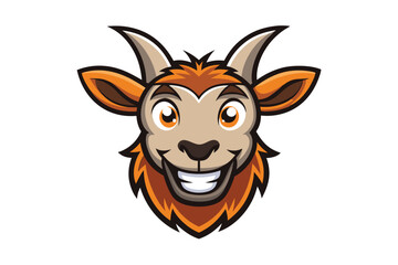 Mascot head of cartoon goat showcasing happiness and joy with a big smile