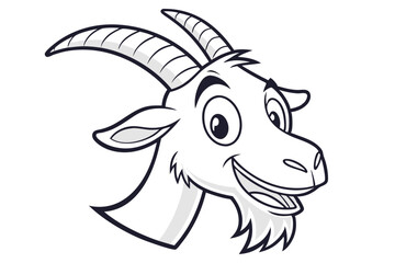 The monochrome cartoon goat head shows a cheerful face and distinctive, curved horns