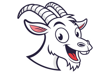 Cheerful goat head shows a welcoming smile with its cartoon design and horns