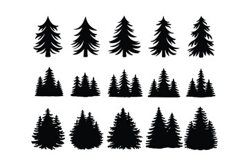 Obraz premium Detailed Pine and Fir Forest Tree Silhouettes Collection