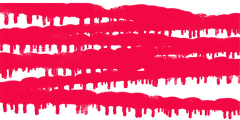 Horizontal red paint drip border on white background with grunge splatter and fluid flow effect, perfect for edgy design themes, street art projects, or bold artistic compositions.