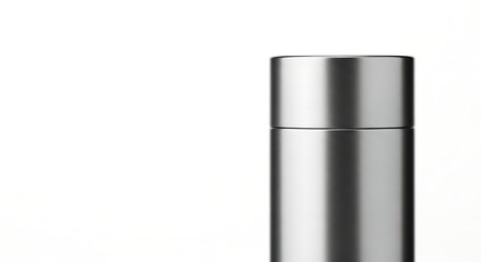 Sleek silver container against a plain white background studio shot minimalist design