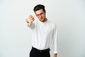 Russian Business man isolated on white background showing thumb down with negative expression