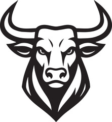 Powerful Bull Head Illustration Black and White Vector Graphic