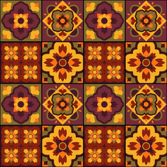 Seamless pattern of colorful spanish tiles creating a lively and decorative background, perfect for adding a touch of mediterranean charm
