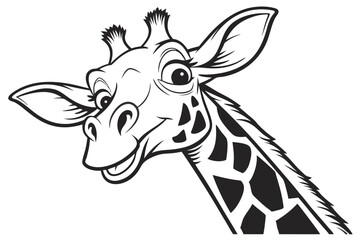 Grinning cartoon giraffe winks, showing a playful charm with its distinctive black and white pattern
