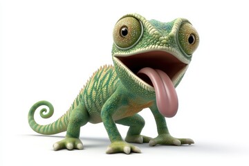 Fototapeta premium Chameleon eyes moving 3d cartoon character on white background