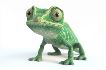 Obraz premium Chameleon eyes moving 3d cartoon character on white background