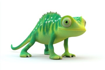 Obraz premium Chameleon eyes moving 3d cartoon character on white background