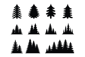 Obraz premium Pine and Fir Tree Forest Silhouettes Set