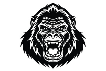 Fierce gorilla shows its teeth with an angry face in a black artwork © Sonda