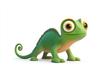 Fototapeta premium Chameleon eyes moving 3d cartoon character on white background