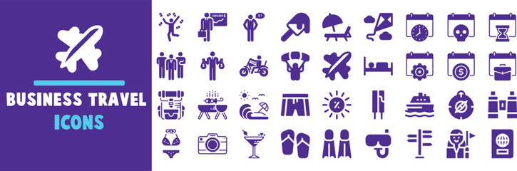 Business travel icons set vector graphic illustration collection design