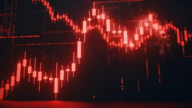 Dramatic 3D stock market chart crashing downwards, representing a bear market, financial crisis, and economic recession, with red glowing data.