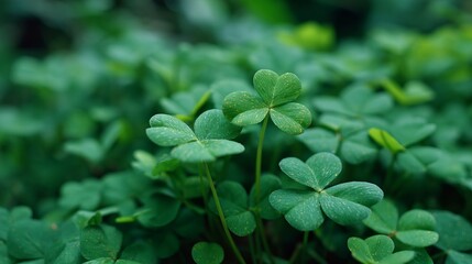 Emerald clovers bask under morning dew, prelude to St Patricks Day revelry and mystical Celtic folklore gatherings