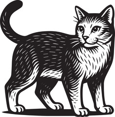 Elegant Black and White Cat Illustration  Vintage Style Pet Graphic