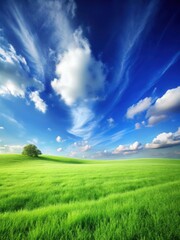 Obraz premium Serene landscape with vast blue sky and lush green grass