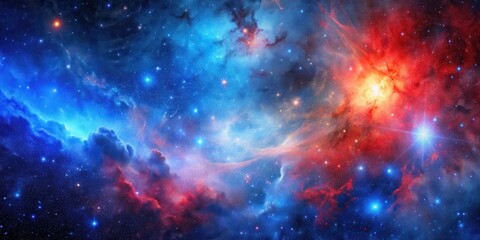 Fototapeta premium Cosmic blue and red galaxy background with stars and nebulas