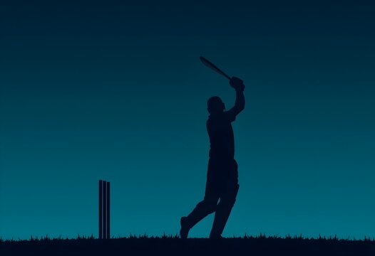 A cricket player silhouette playing cricket with bat - Powered by Adobe