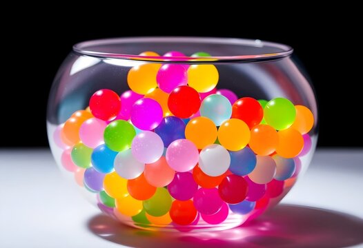 A colorful orbeez in bowl, glass bowl full with colorful orbeez 
