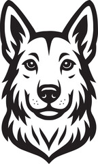 Majestic German Shepherd Dog Head Illustration Black and White Vector Art