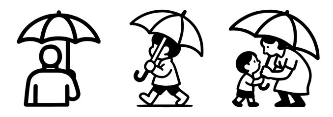 傘を使う人物イラスト素材 、People with Umbrellas Icon Material