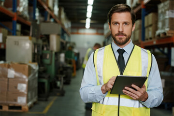Warehouse Manager Working on Tablet