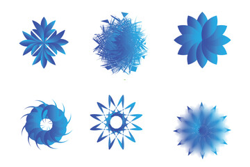 Collection of six abstract blue geometric floral and starburst designs