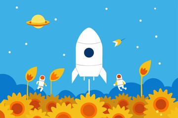 A Space Capsule Landing In A Sunflower Field With Astronaut