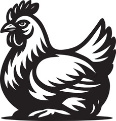 Elegant Black and White Hen Illustration Farm Animal Vector Graphic