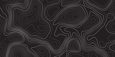 A minimalist, abstract background featuring a topographical map pattern. Thin, flowing contour lines in shades of light grey and white undulate across a dark, solid grey or black canvas.
