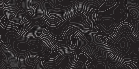 A minimalist, abstract background featuring a topographical map pattern. Thin, flowing contour lines in shades of light grey and white undulate across a dark, solid grey or black canvas.