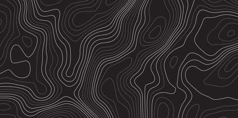 A minimalist, abstract background featuring a topographical map pattern. Thin, flowing contour lines in shades of light grey and white undulate across a dark, solid grey or black canvas.