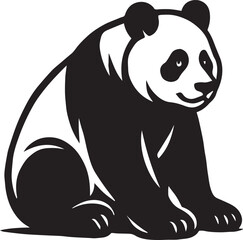 Adorable Panda Bear Illustration Black and White Sitting Panda
