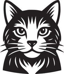 Striped Cat Head Illustration Black and White Feline Portrait