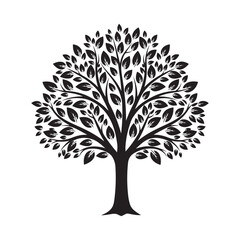 Obraz premium Stylized black tree silhouette with many leaves isolated on white background Art & Illustration