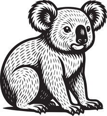 Adorable Koala Bear Illustration  Black and White Line Art