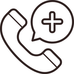 Outline icon of a phone receiver with Plus symbol 