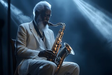 Saxophone player under the spotlight