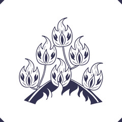 Obraz premium Silhouette of curved Palash petals forming flame-like clusters, polish flower line art vector