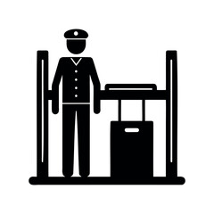 Airport Security Check Icon Featuring Officer, Luggage, and Scanning Device
