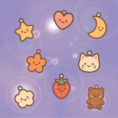 Sticker cliparts from charms kitty teddy moon flowers, stars and moon