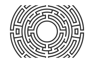 Circular maze pattern with concentric paths a central empty circle on labyrinth puzzle