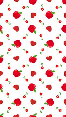 Red Apple, Flower and Heart Seamless Pattern