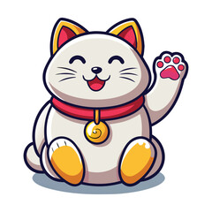 Adorable Chubby Cat Waving Paw Maneki Style