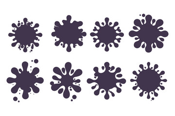 Collection of abstract black ink splatter shapes on white background, perfect for graphic design, labels, and decorative elements.