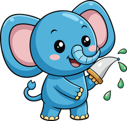 Fototapeta premium Adorable Kawaii Elephant Spraying Water